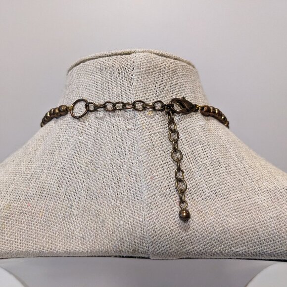 Vintage Chunky Wood Metal Brown Red Rust Bead Statement Necklace Boho Casual - Picture 4 of 4